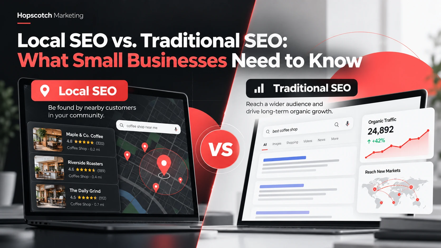 Comparison of local SEO map results and traditional organic search optimization